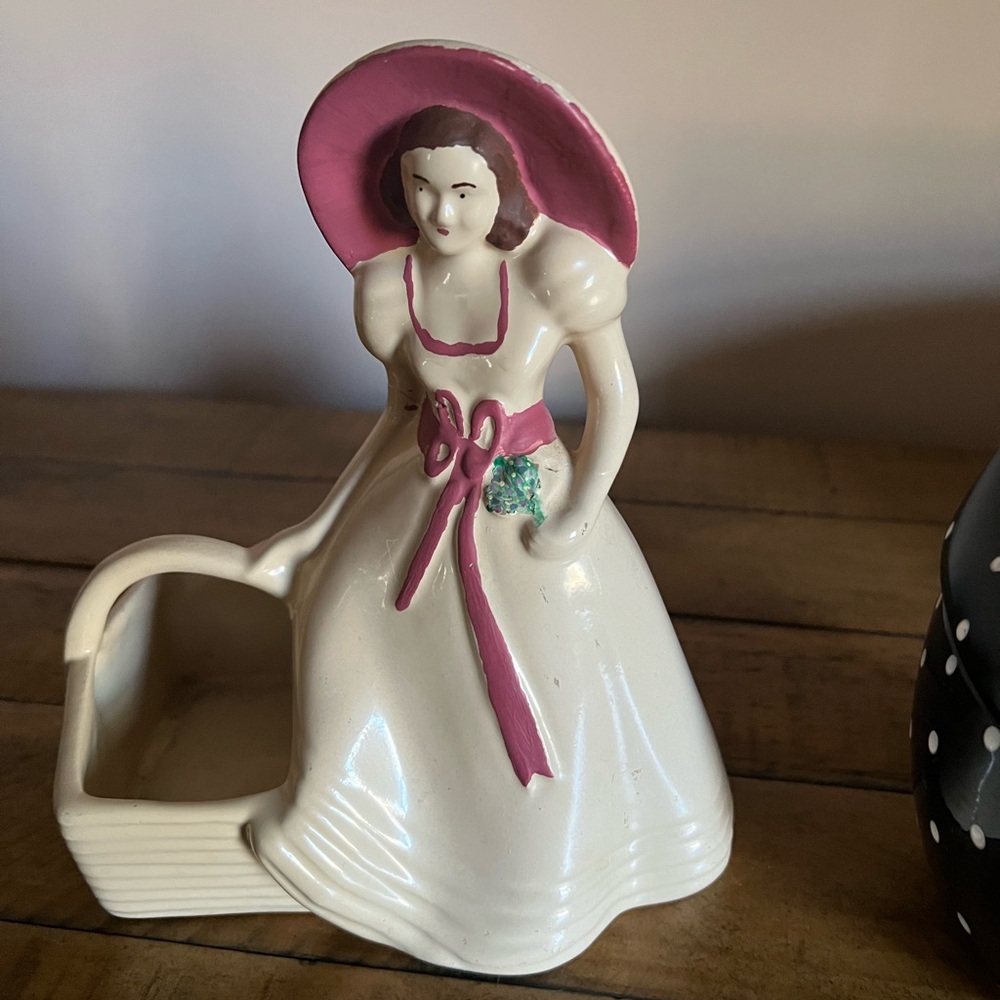Elegant Pink and Cream Ceramic Lady Figurine